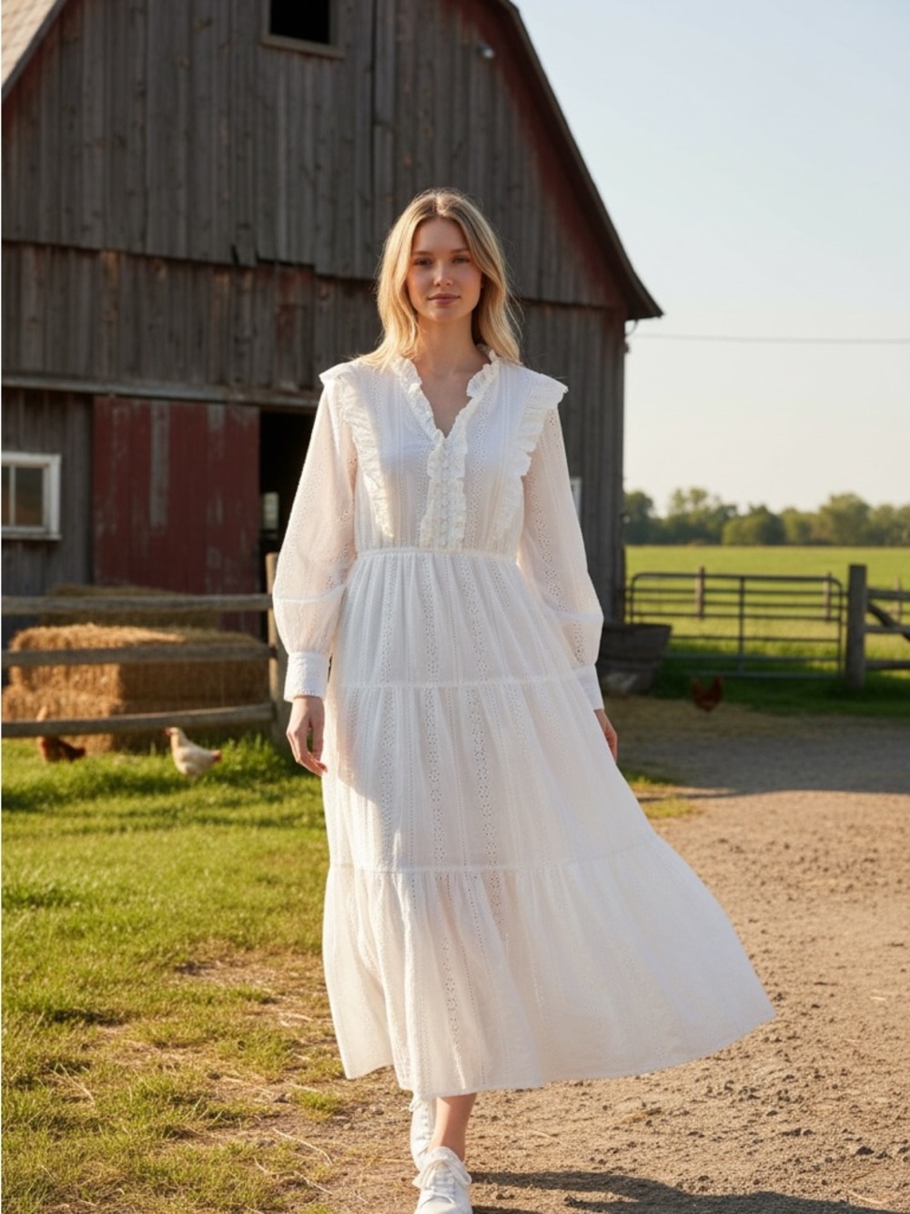 Dress Forum White Eyelet Tiered Maxi Dress Size M (fits like a small)